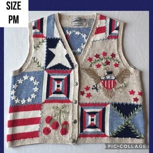 VTG Northern Isles Womens Sweater Vest Americana Patriotic Hand Embroidered Knit